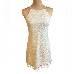 Xiraordinary Juniors White Lined Crotchet Dress Medium
